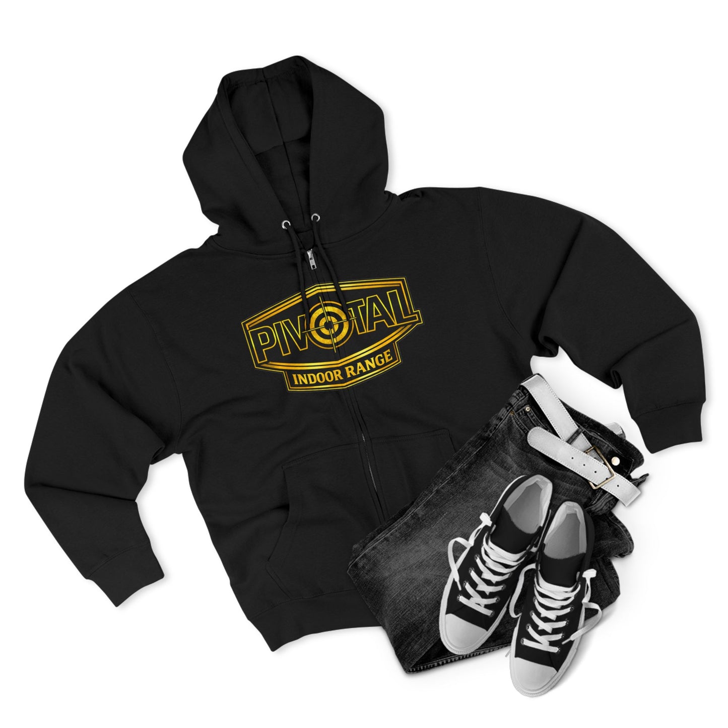 Pivotal Indoor Range Zip Hoodie — Tactical Target Shooting Logo