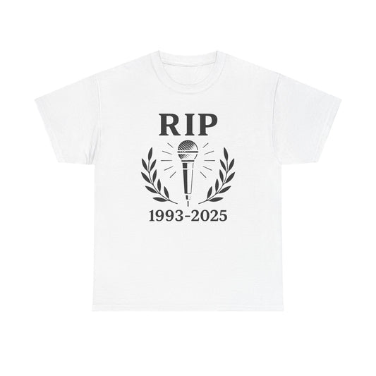 Memorial Tribute Tee, RIP Mic Shirt, Music Lover's Gift, Unisex Cotton T-Shirt, In Memory of Artists, Casual Wear